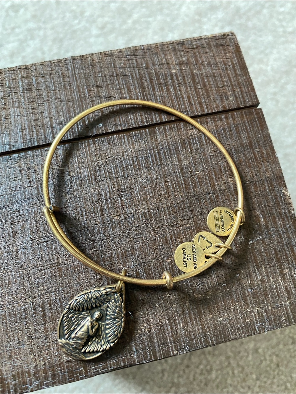 Alex and Ani Antique Gold Angel Wing Charm Bangle Bracelet